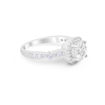 Vintage Halo Art Deco Wedding Ring Round Simulated Cubic Zirconia 925 Sterling Silver